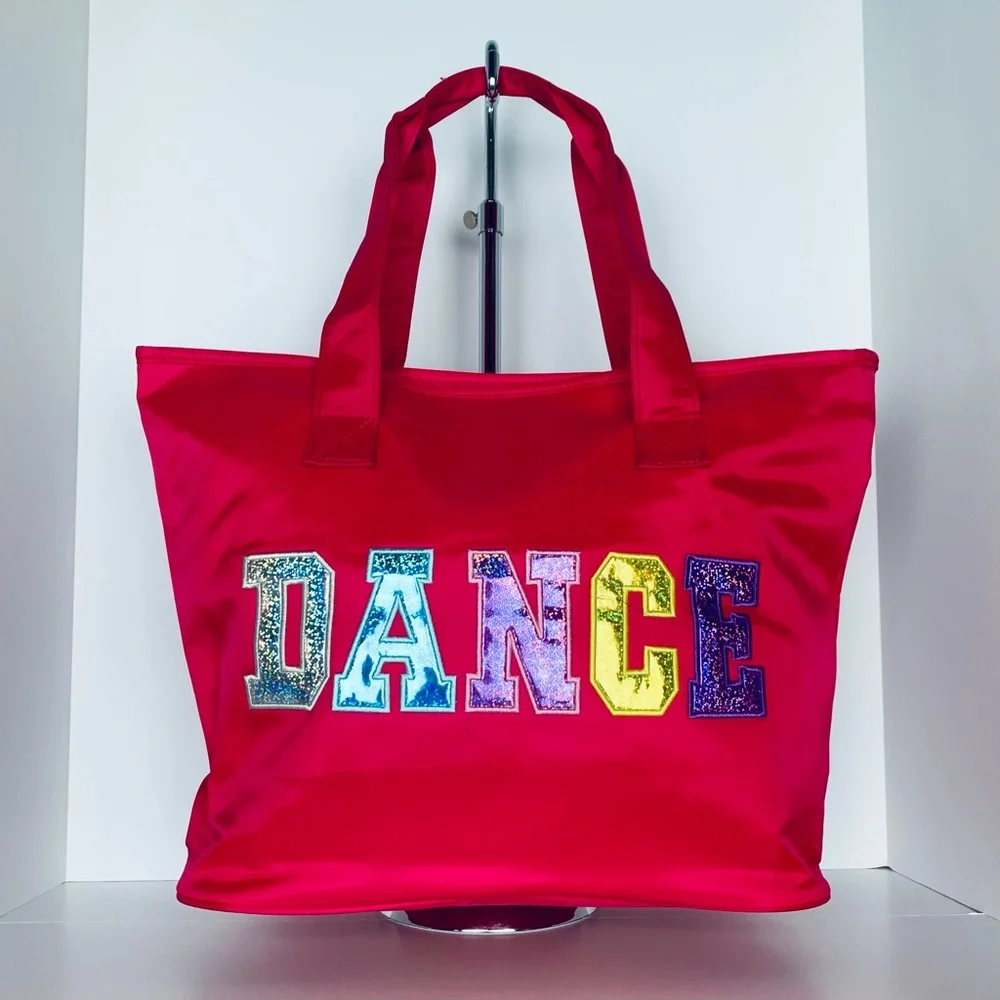 Girls Youth Hot Pink Dance Ballet Tote Bag Lined Multicolored Dance Print NEW